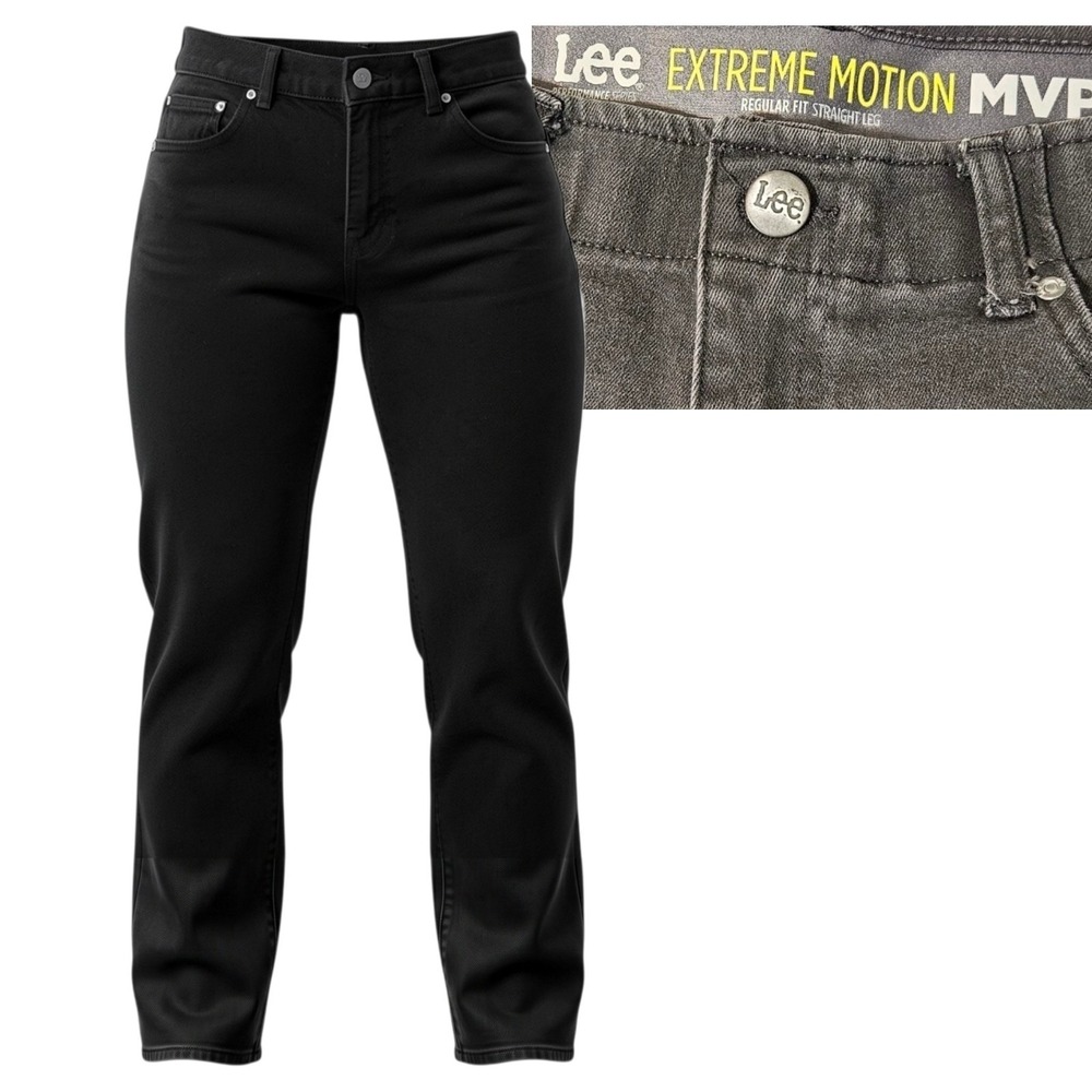 Lee Extreme Motion MVP Jeans Mens 34x35 Black Denim Cotton Slim Fit Tapered Leg